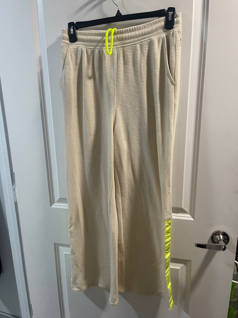Free People Cream Knit Wide-Leg Pants with Textured Knit